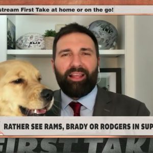 TUG OF WAR with Rob Ninkovich’s dog during First Take 😂 🐶